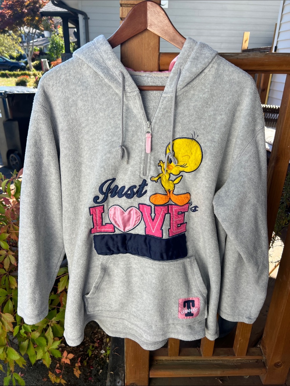 Vintage Looney Tunes Tweety Bird Fleece Hoodie Gray Y2K